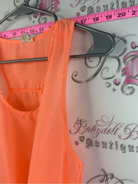 Japna tank top neon orange Coral-Orange Sleeveless Chiffon Tank Top - Picture 5 of 12